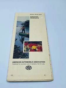 Vintage Arkansas Oklahoma Map Travel Roadmap Vacation Attractions 1984 - Picture 1 of 3