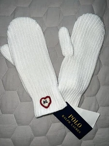 Polo RALPH LAUREN One Size MITTENS 7 - 16 Cotton KNIT Gloves HEART RL LOGO $40 - Picture 1 of 12