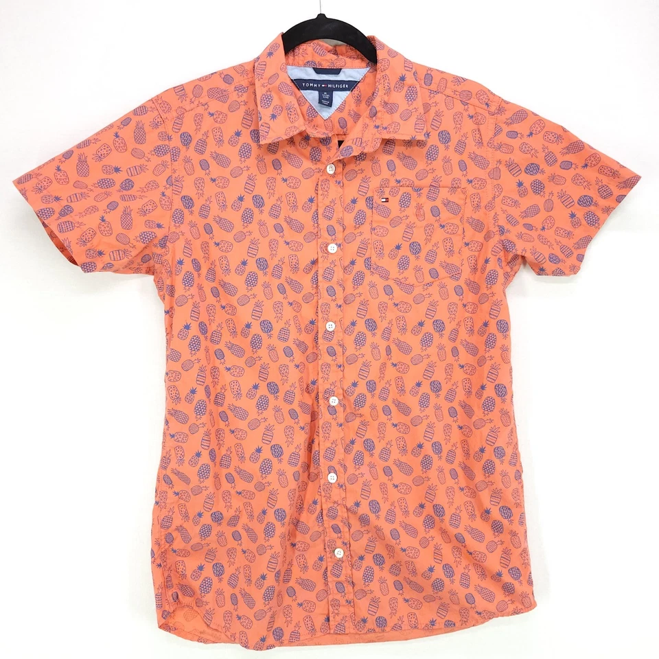 Tommy Hilfiger Abotonable Big Boy XL Naranja Estampado Piña Transpirable Peso Ligero Foto 1 de 4