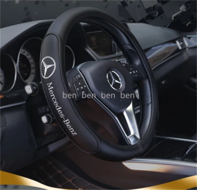 Black 38cm/15inch Steering Wheel Cover For Mercedes Benz New Faux Leather Nice - Image 1 of 4