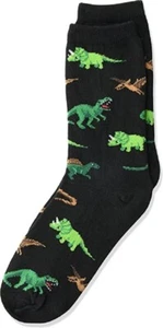 Hot Sox Kid's Dinosaur Crew Socks 1 Pair, Black, Shoe Size: 10 - 13 Youth - Picture 1 of 1