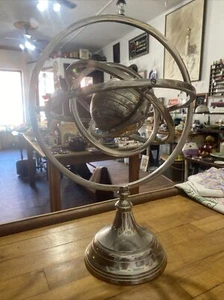 Nice Vintage Silver Tone Chrome Armillary Globe Table Decor- See Pics! - Picture 1 of 12