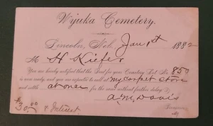 US Scott #UX5 Wyuka Cemetery Lincoln Neb.Lot Deed 850 Deed is Rady & Payment Due - Picture 1 of 2