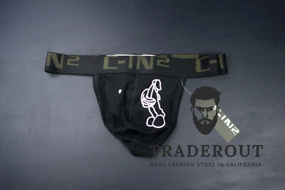 H.E.Arts Erotic art custom print C-IN2 men black cotton classic Thong underwear - Image 1 of 4