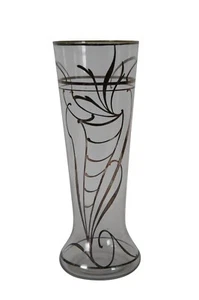 Antique Art Nouveau Clear Glass Sterling Silver Overlay Flared Beer Mug Vase 9" - Picture 1 of 12
