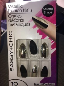 Metallic Stilletto Shape Nails - Black&Gold - Picture 1 of 1