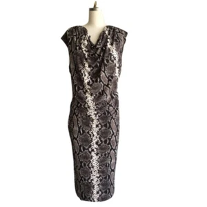 JONES NEW YORK Brown Black DRESS Size 2X Aus 18 USA 14 Snakeskin Print Elegant - Picture 1 of 7