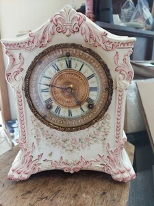 Asonia New York porcelain clock ornate pink floral - Picture 1 of 17
