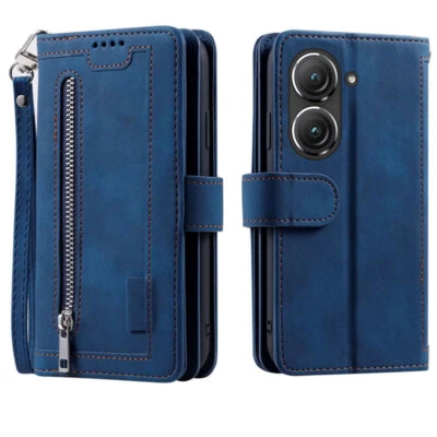 Estuche tipo billetera Asus Zenfone 9, estuche de tarjeta magnético con cremallera de cuero para Zenfone 9Z Foto 1 de 4