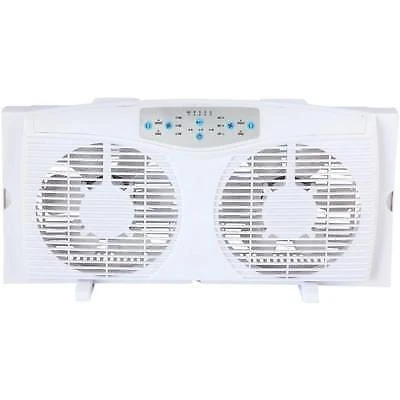 Optimus F-5286 8-Inch Reversible Twin Window Fan with Thermostat and LED White