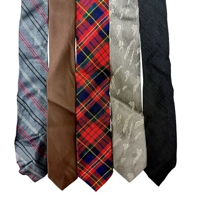 LOTE DE GRAVATAS RETRÔ 5 peças vintage anos 50 60 ROCKABILLY SKINNY gravatas de pescoço estreitas finas - Imagem 1 de 4