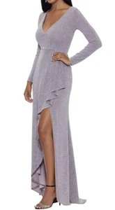NWT Betsy&Adam Sz 4 Formal Flattering Maxi Dress Glitter Blush Lined Sleeve $269 - Picture 1 of 9