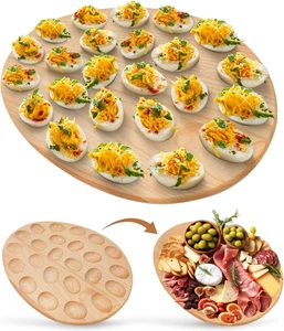 Wooden Deviled Egg Tray & Platter | Reversible Charcuterie Board 24 Holes Set - Picture 1 of 11