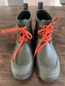 JOULES Ashby Mujer US 11 Oliva Tobillo Botas de Lluvia Cordones Naranja - Imagen 1 de 9
