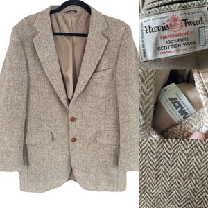 VTG Harris Tweed 100% Scottish Wool Jacket 40R Sport Coat USA 2-Button Academia - Picture 1 of 21