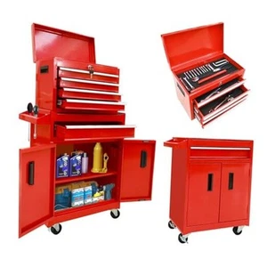 Rollwerkzeugkiste mit 5 Schubladen: Metallwerkzeugkiste mit Rollen, Metallwerkzeugkiste/rot - Bild 1 von 8