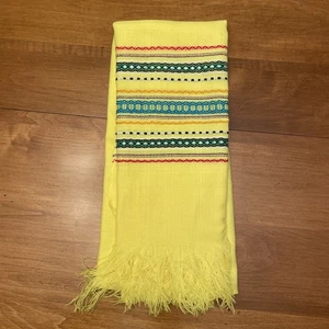 Southwest Style Fashion Scarf Yellow 64x19” Striped Fringe Bright Fun Excellent - Picture 1 of 4