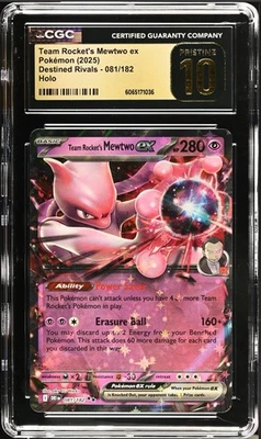 CGC 10 PRISTINE Team Rocket’s Mewtwo EX 081/182 SV10 Destined Rivals Holo Rare - Image 1 of 2