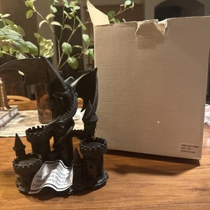 Dark Gray Polyresin Medieval Castle Dragon Centerpiece Flickering Candleholder - Picture 1 of 8