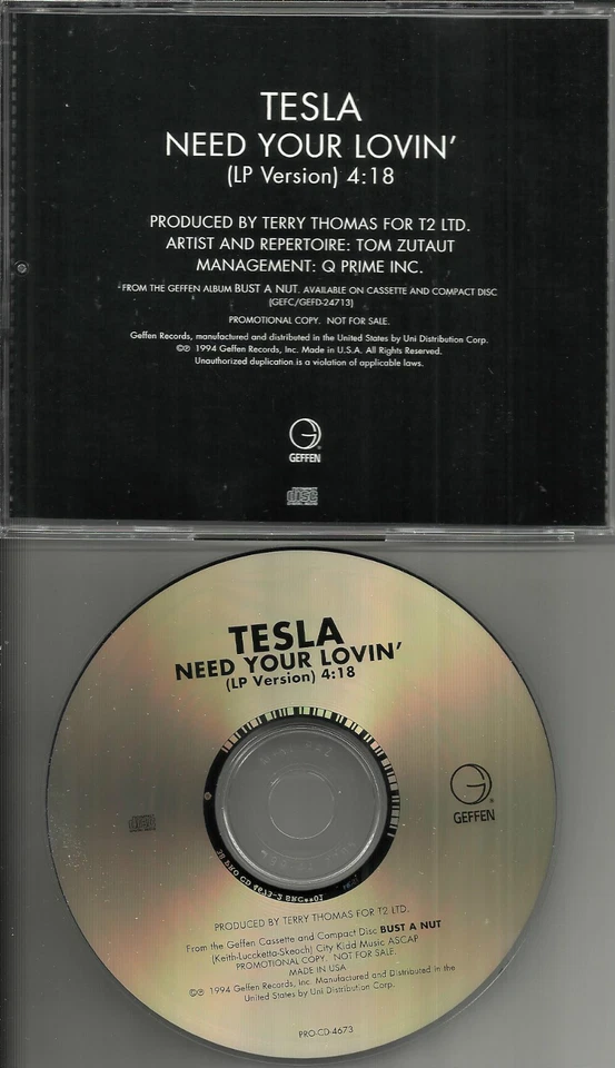 TESLA Need your Lovin 1994 USA PROMO Radio DJ CD single MINT PROCD4673 Foto 1 de 1