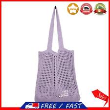 Women Hollow Knitted Shoulder Bag Simple Crochet Shopper Handbag (Purple)