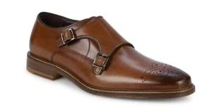 $395 BRUNO MAGLI JACK BROGUE Cognac Double Monk Strap Leather Mens Shoes US 9 M - Picture 1 of 7