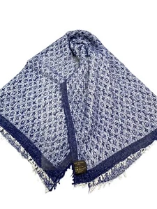 Louis Vuitton Denim Blue Distressed Monogram Silk/Wool Scarf Shawl Large 40 X 27 - Picture 1 of 13