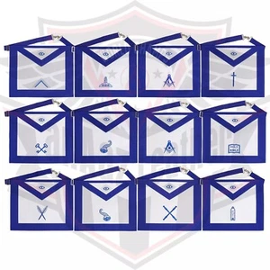 Set 12 Grembiuli Massonici Ufficiale Loggia Blu - Regalia Ricamati a Macchina - Foto 1 di 13