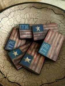 Relleno de tazón de bandera americana pintado a mano primitivo decoración de madera crujiente pintado a mano - Imagen 1 de 1