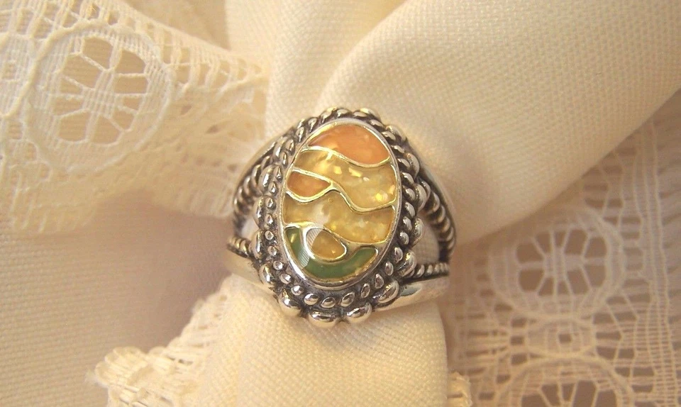 Carolyn Pollack Amarillo y Verde Plata de Ley 925 Talla 6 Color Más Brillante Foto 1 de 4