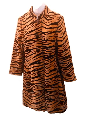 Abrigo Vintage Años 60 Fab Estampado Tigre Terciopelo Terciopelo Cuello Nehru Línea A Mod Talla S Foto 1 de 4