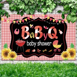 Large Size BBQ Baby Shower Backdrop 71×43 Inch BBQ Baby Shower Banner Baby Sh... - Picture 1 of 6