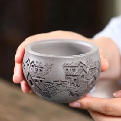 Taza de té Boutique True Yixing Zisha taza maestra de arcilla púrpura marcada tallada a mano nueva Foto 1 de 4