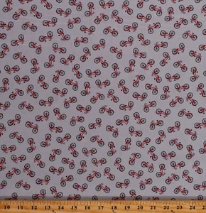 Cotton Red Bikes Bicycles Transportation Gray Fabric Print by the Yard D682.70 - Picture 1 of 1