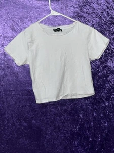 DEREK HEART Womens Ivory Short Sleeve Crop Top Large - Picture 1 of 5