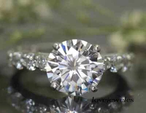 Lab-Created 2.71CT Round Cut Diamond 14K White Gold Over Engagement Wedding Ring - Picture 1 of 5