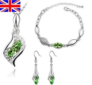 Xmas Sale Crystal Pendant Necklace + Dangle + Bracelet 3 pcs Set Jewellery 618 - Picture 1 of 14