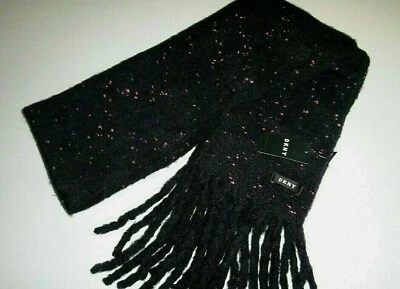 dkny designer Pop-Neon Speckled scarf designer soft brushed knit -black & pink - Image 1 of 4