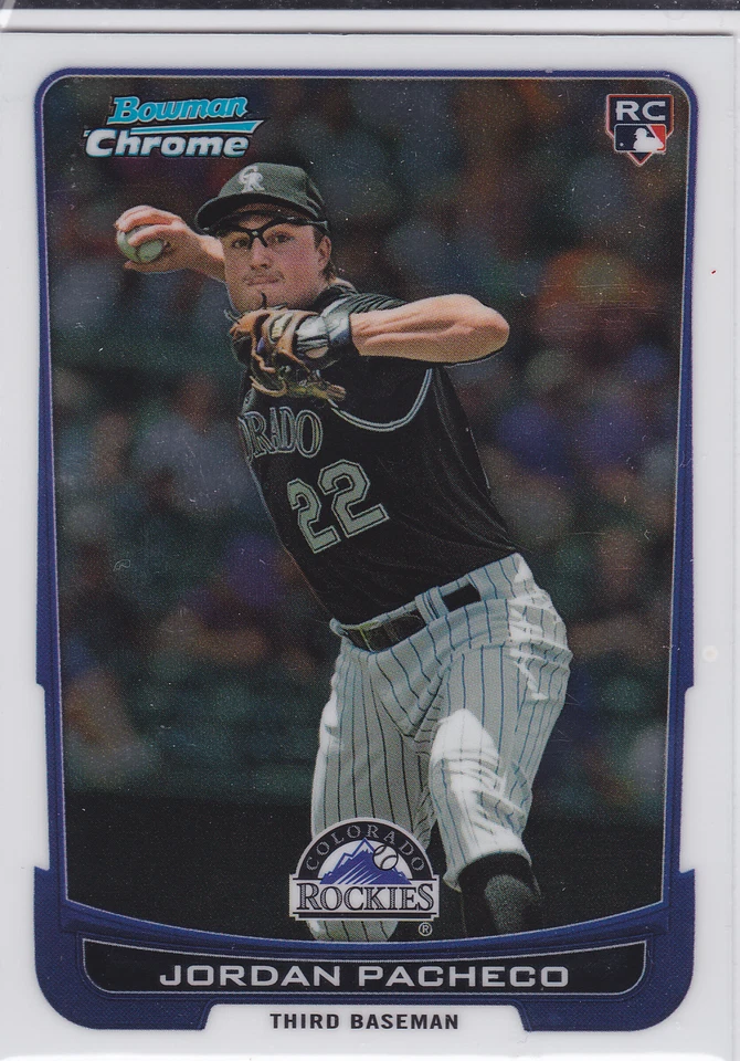 Tarjeta de novato Jordan Pacheco Colorado Rockies 2012 Bowman Chrome Draft Foto 1 de 1