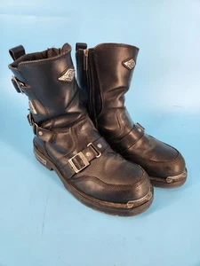 Harley Davidson Motorrad schwarz Reitstiefel Schnalle Reißverschluss Größe 11 Lager #91637 - Bild 1 von 11