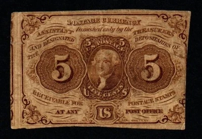 MINOR CUTTING ERROR 1st Issue 1862-63 5c Fractional POSTAGE Currency! - Image 1 of 2