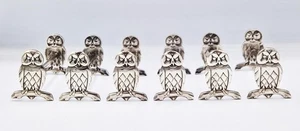 6x FINE CONTINENTAL SILVER PLATED OWL CUTLERY RESTS c1910 Possibly WMF - Picture 1 of 7
