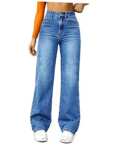 Straight Leg Jeans for Women,High Waisted Wide Leg Loose Microelastic 12 Blue - Picture 1 of 6