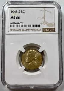 1945-S Jefferson Nickel – NGC MS66 – Toner! Wartime Silver Alloy - Picture 1 of 2