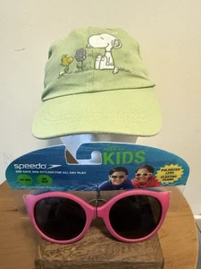 NEW Speedo Kids Sunglasses UV 400 Age 3+ & Toddler Peanuts Snoopy baseball hat - Picture 1 of 16