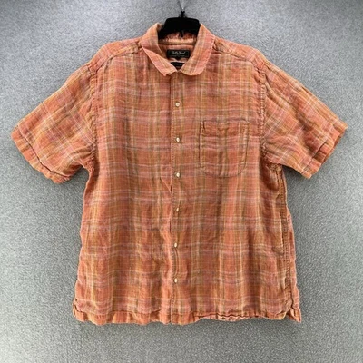 Bobby Jones Dress Shirt Large L 16-16.5 Linen Button Woven Italy Plaid Orange  - Image 1 of 4