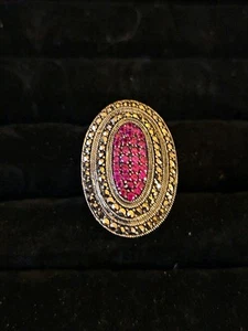 Dallas Prince Sterling Silver Ruby & Marcasite Scroll Ring Size 11 - Picture 1 of 11