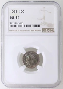 1964 P Roosevelt Silver Dime 10C NGC MS64 Toned - Picture 1 of 2