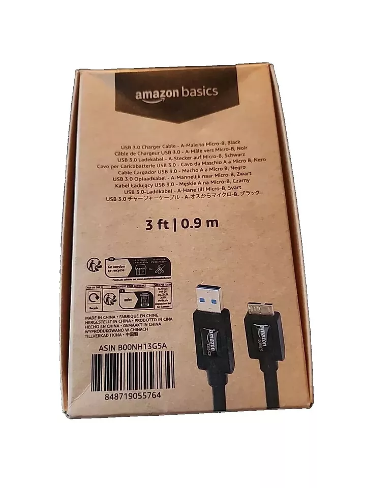 Usb 3.0 Charger Cable to Usb- Micro B Black 3 ft Amazon Basics - Image 1 of 1