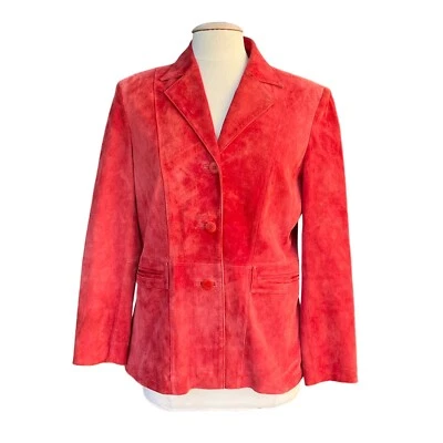 Blazer clásico a medida Liz Claiborne para mujer rojo gamuza cuero talla M Foto 1 de 4